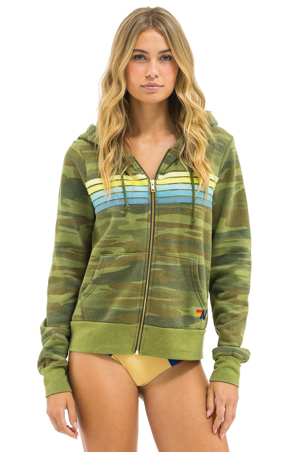 5 STRIPE HOODIE - CAMO // LIME AQUA - Image 3