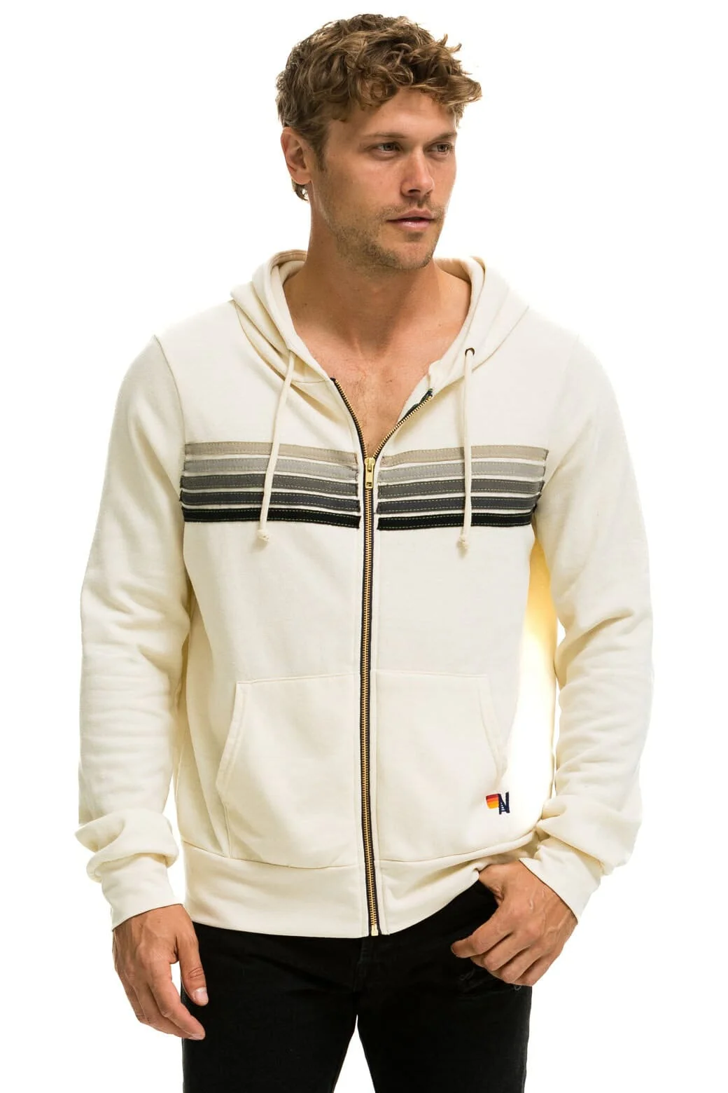 5 STRIPE HOODIE - VINTAGE WHITE // GREY - Image 4