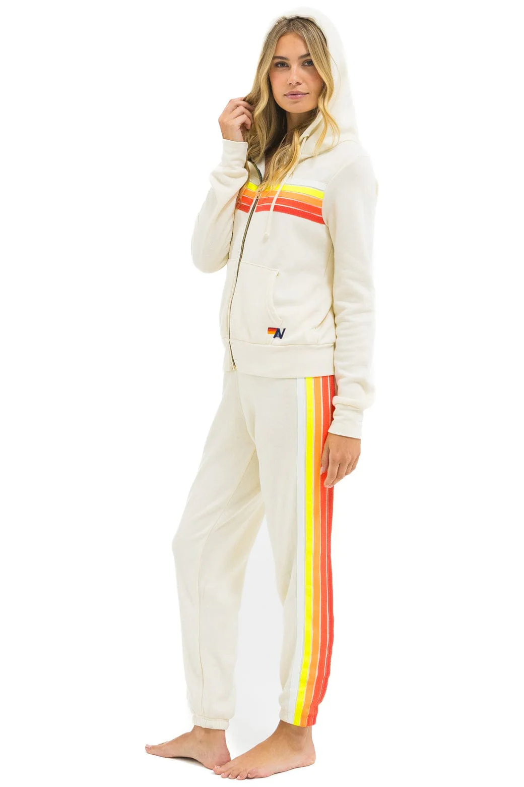 5 STRIPE HOODIE - VINTAGE WHITE // WHITE NEON - Image 11