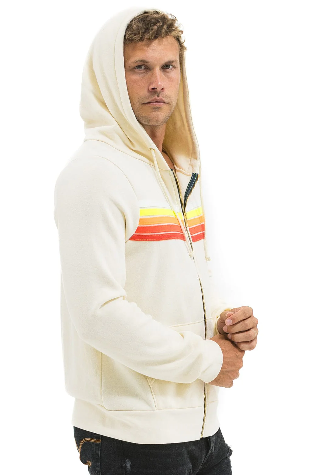 5 STRIPE HOODIE - VINTAGE WHITE // WHITE NEON - Image 4