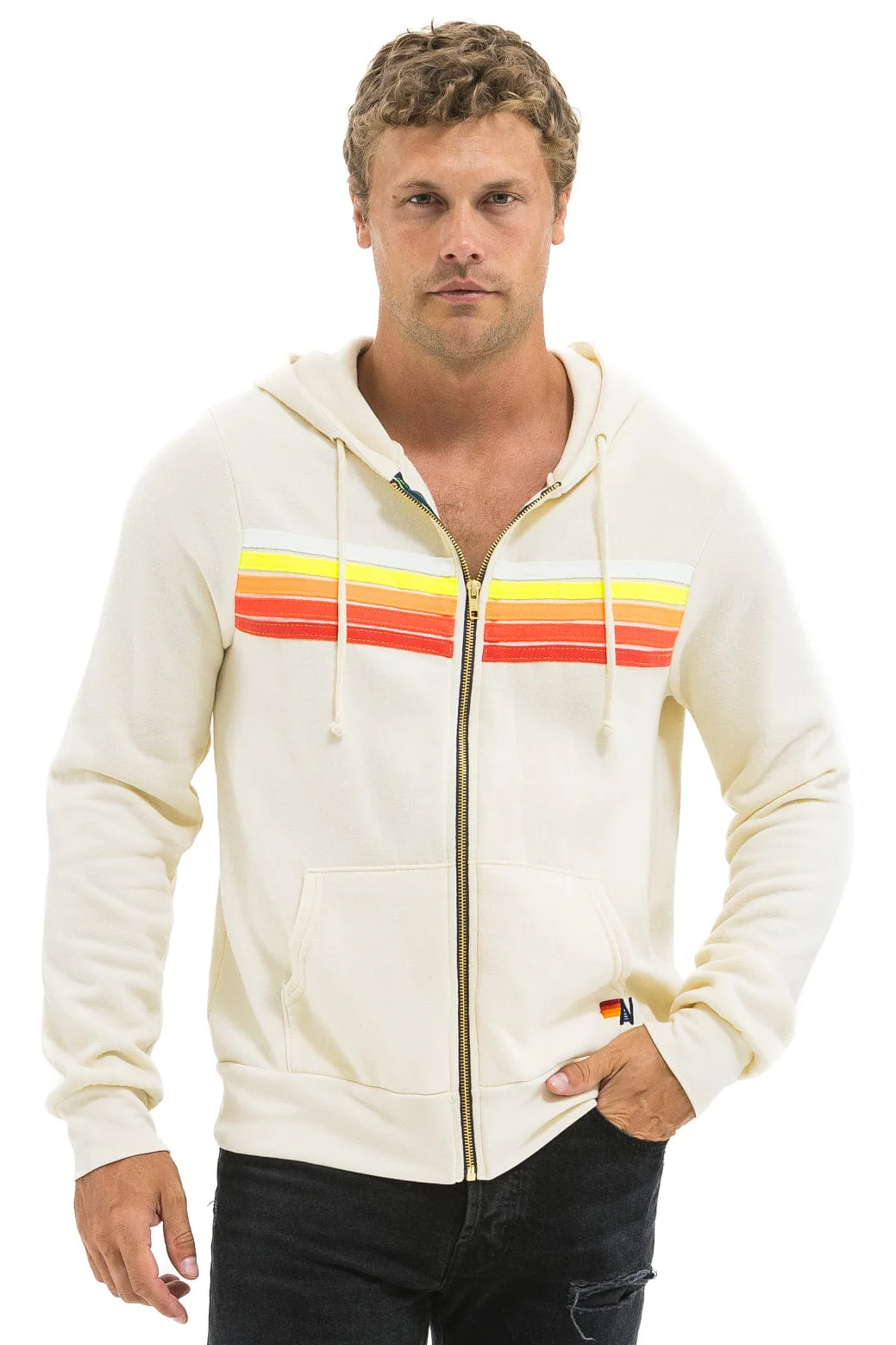 5 STRIPE HOODIE - VINTAGE WHITE // WHITE NEON - Image 6