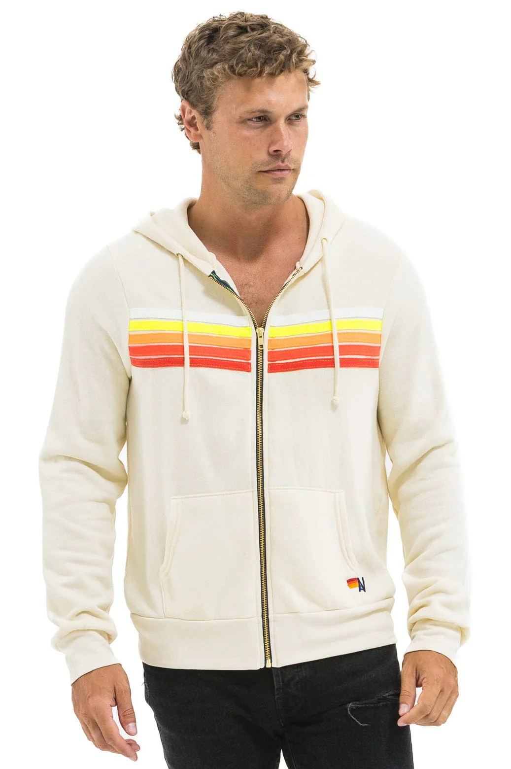 5 STRIPE HOODIE - VINTAGE WHITE // WHITE NEON - Image 8