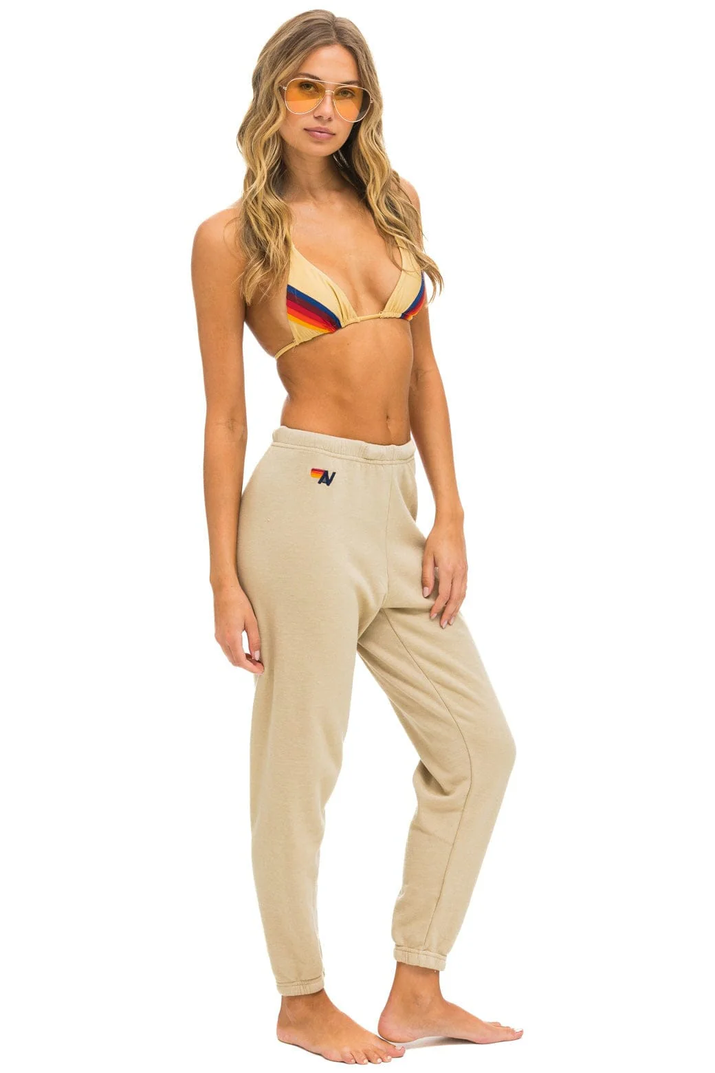 5 STRIPE SWEATPANTS - SAND // PINK // GREEN - Image 3