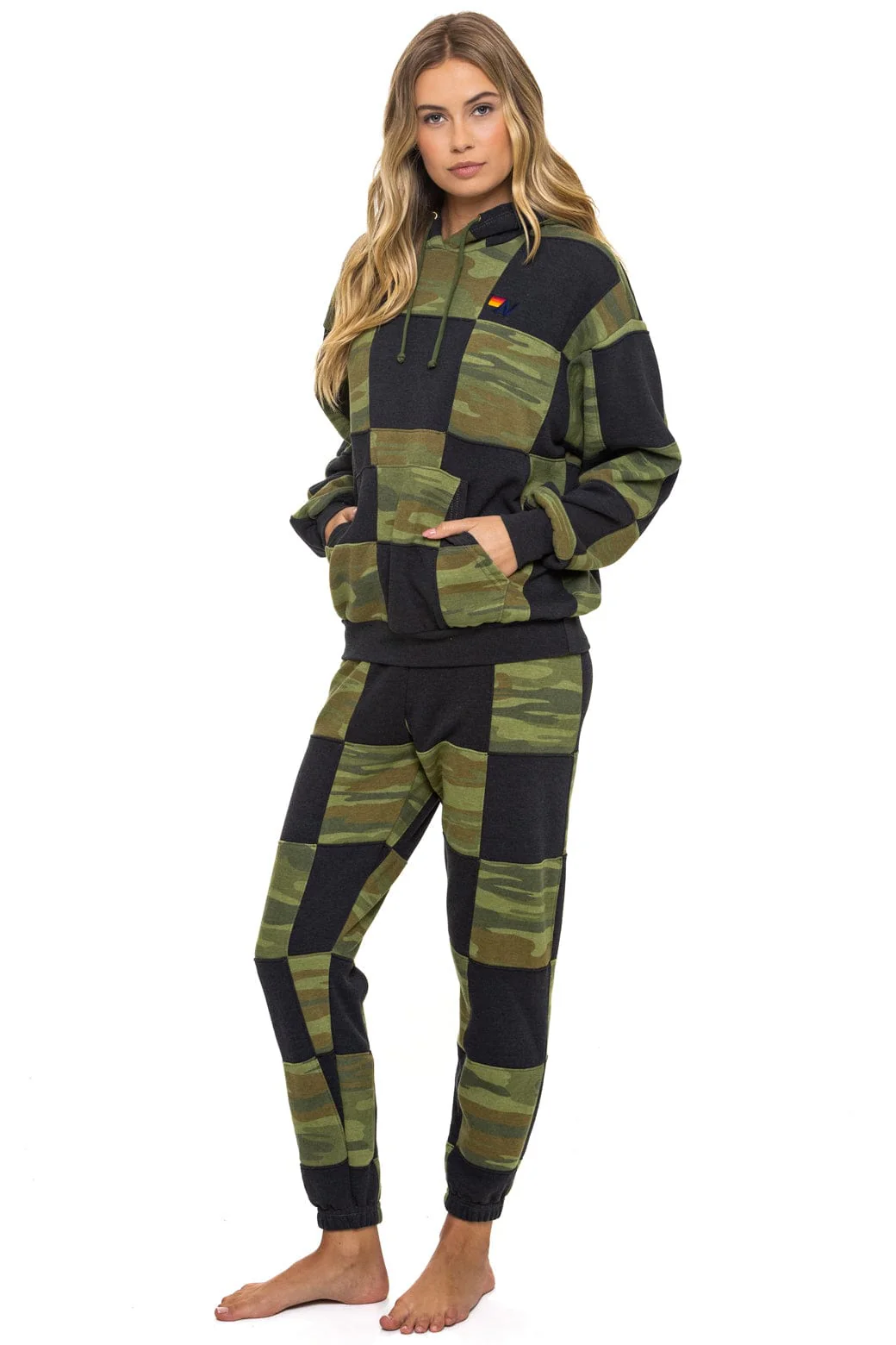 CHECK QUILT RELAXED PULLOVER HOODIE - SMOKE // CAMO - Image 12