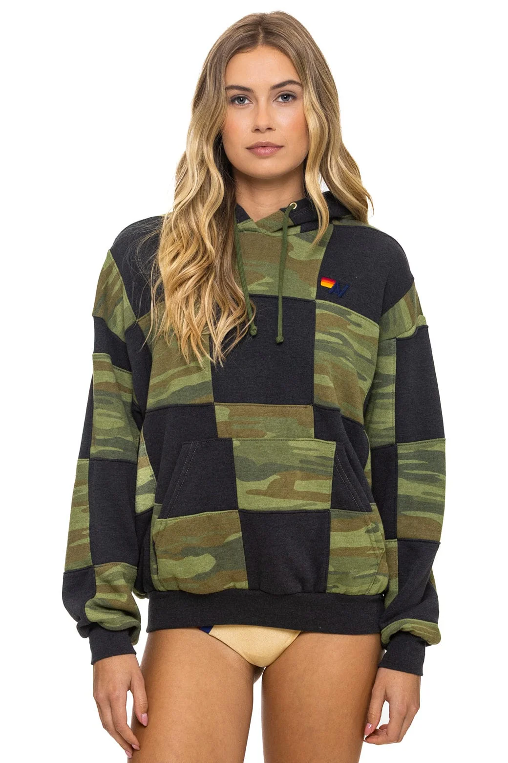 CHECK QUILT RELAXED PULLOVER HOODIE - SMOKE // CAMO - Image 3