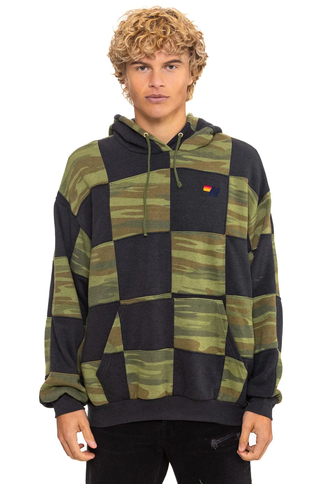 CHECK QUILT RELAXED PULLOVER HOODIE - SMOKE // CAMO - Image 4