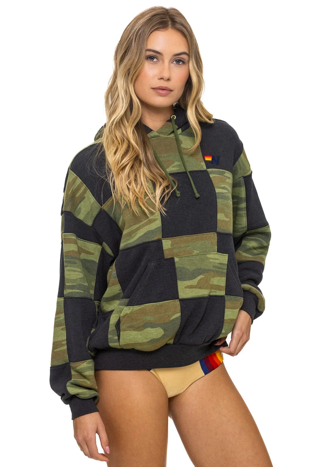 CHECK QUILT RELAXED PULLOVER HOODIE - SMOKE // CAMO - Image 5