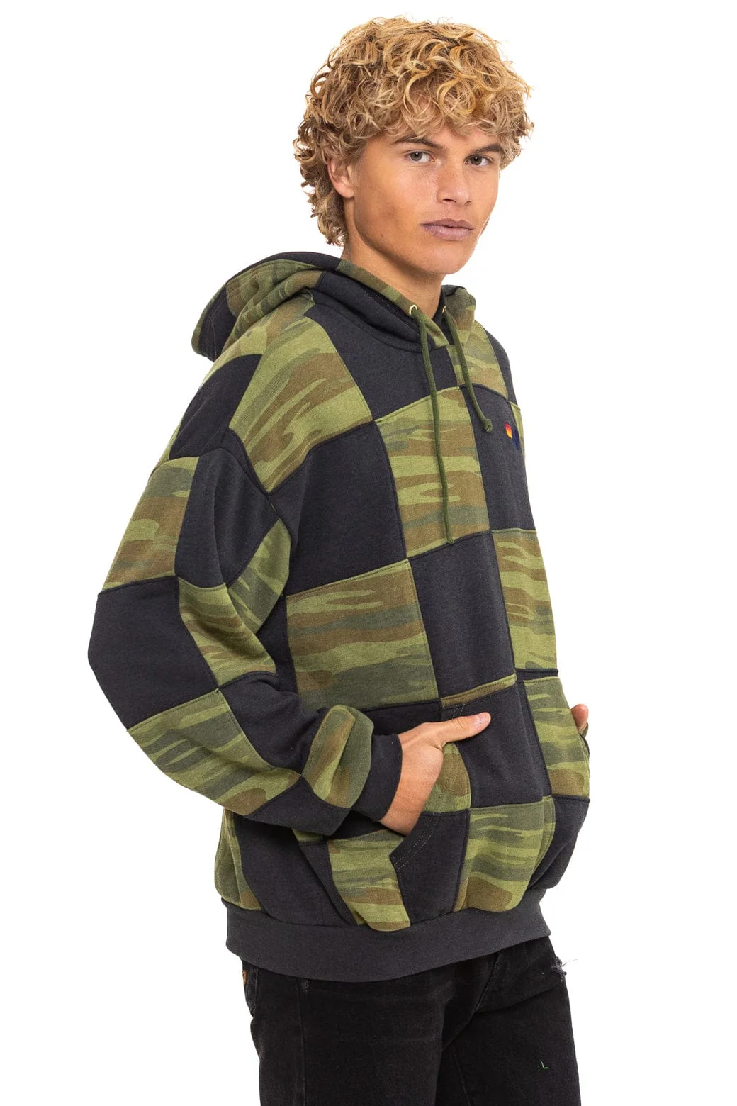 CHECK QUILT RELAXED PULLOVER HOODIE - SMOKE // CAMO - Image 6