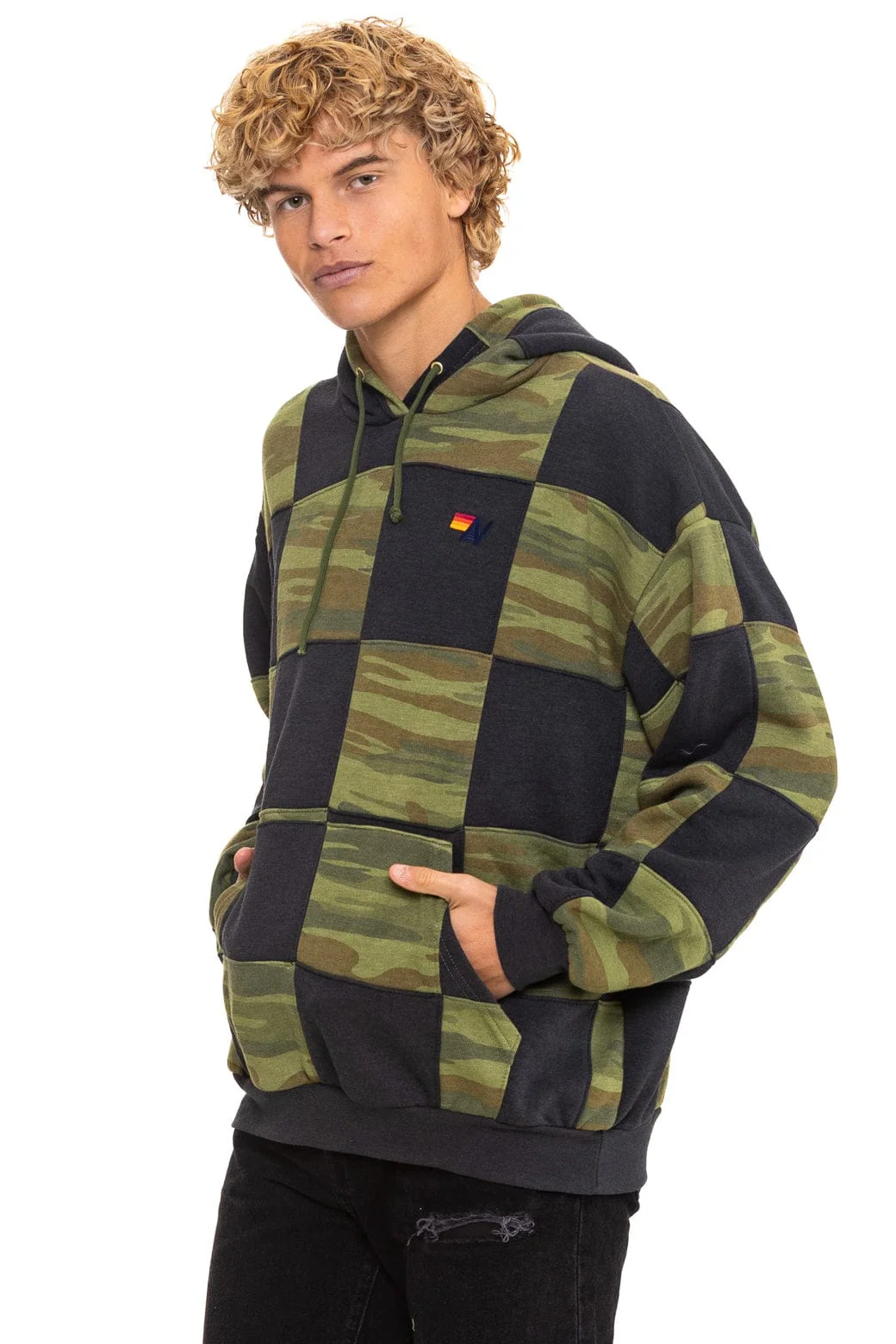 CHECK QUILT RELAXED PULLOVER HOODIE - SMOKE // CAMO - Image 8