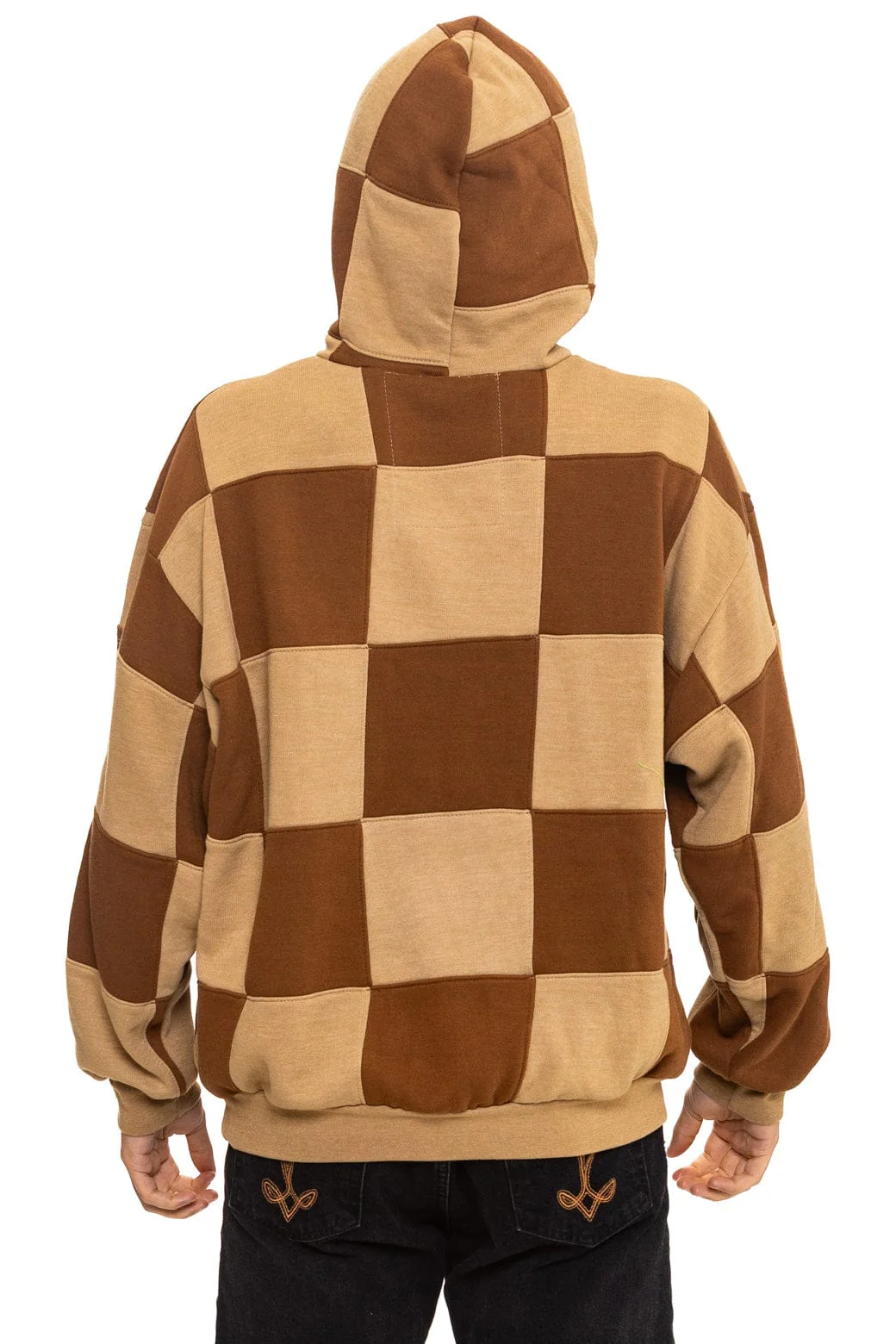 CHECK QUILT RELAXED PULLOVER HOODIE - TAN // CINNAMON - Image 11