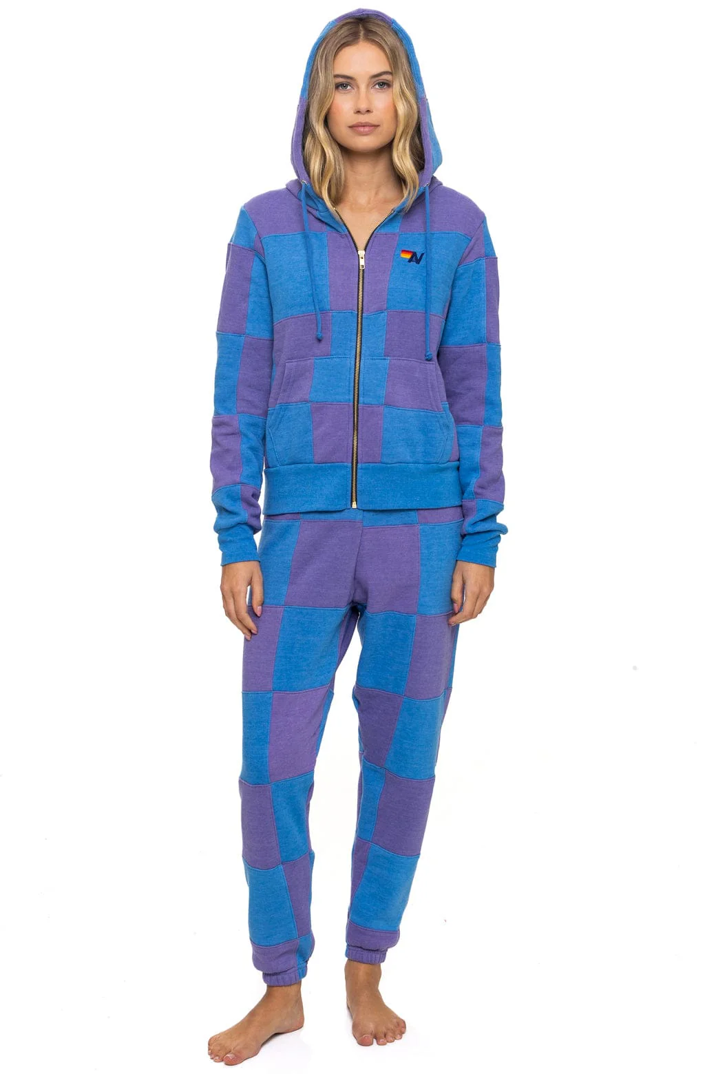 CHECK QUILT ZIP HOODIE - LAVENDER // OCEAN - Image 11