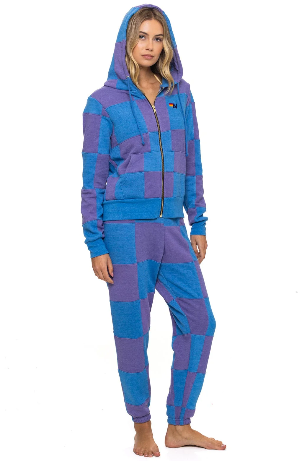 CHECK QUILT ZIP HOODIE - LAVENDER // OCEAN - Image 12