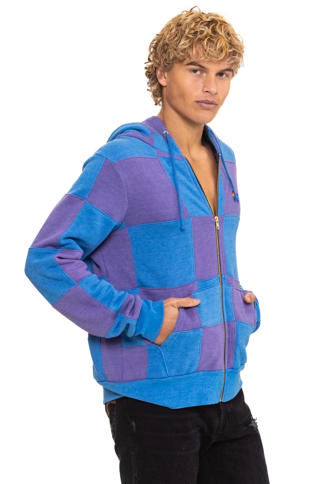 CHECK QUILT ZIP HOODIE - LAVENDER // OCEAN - Image 6
