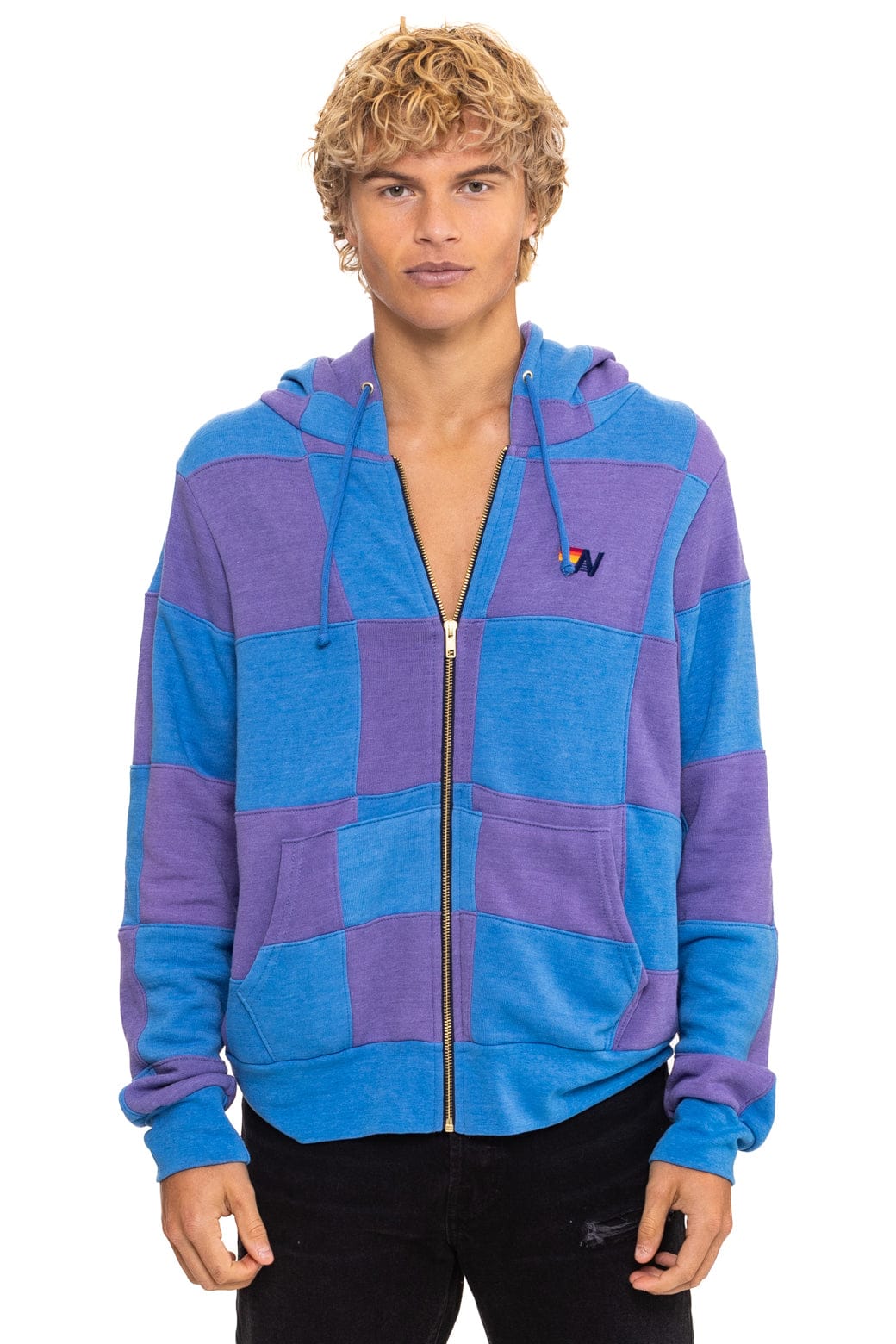 CHECK QUILT ZIP HOODIE - LAVENDER // OCEAN - Image 7