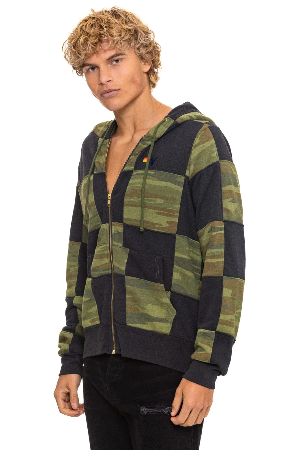 CHECK QUILT ZIP HOODIE - SMOKE // CAMO - Image 10