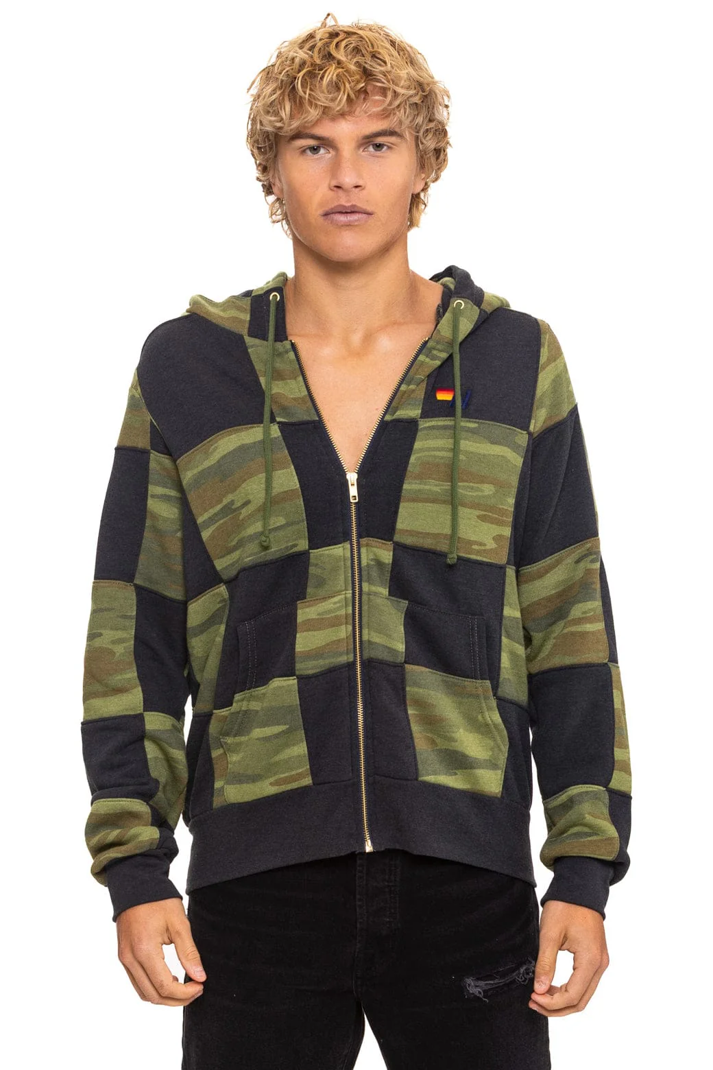 CHECK QUILT ZIP HOODIE - SMOKE // CAMO - Image 6