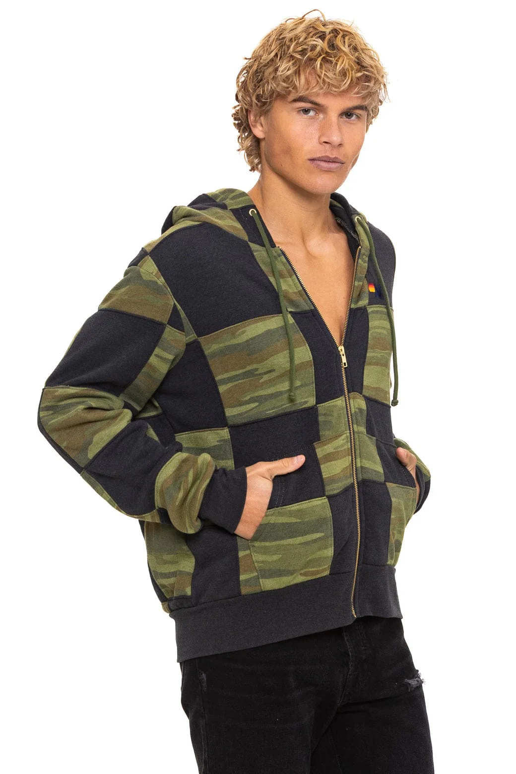 CHECK QUILT ZIP HOODIE - SMOKE // CAMO - Image 8