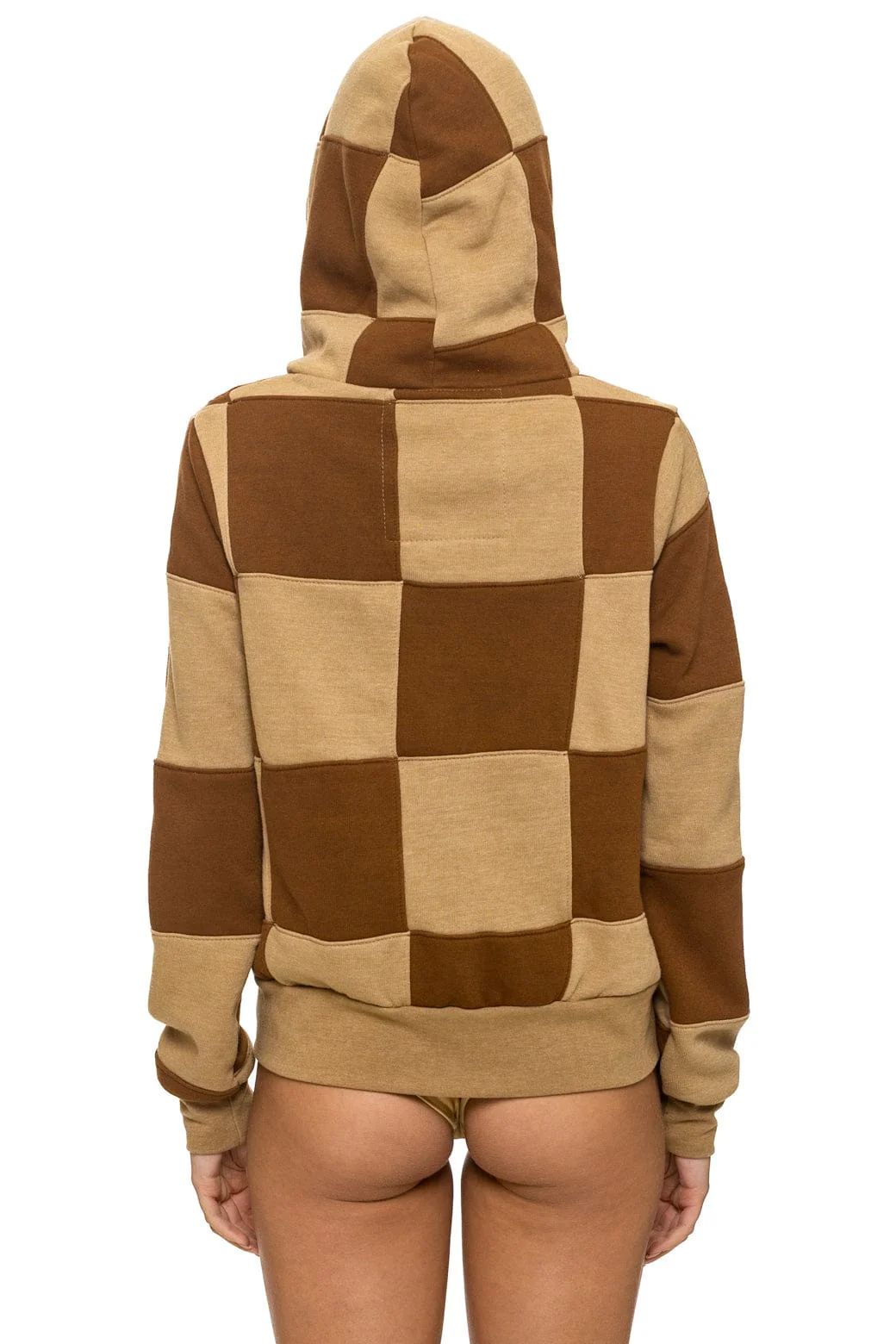 CHECK QUILT ZIP HOODIE - TAN // CINNAMON - Image 8