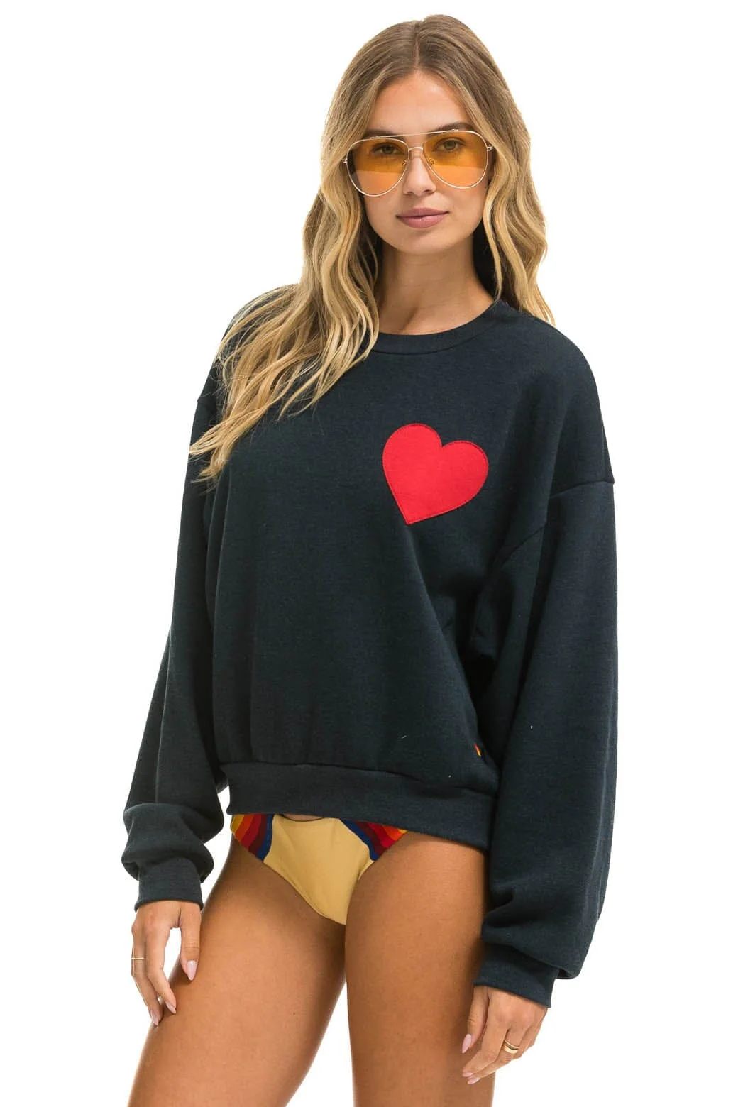 HEART STITCH RELAXED CREW SWEATSHIRT - CHARCOAL - Image 3