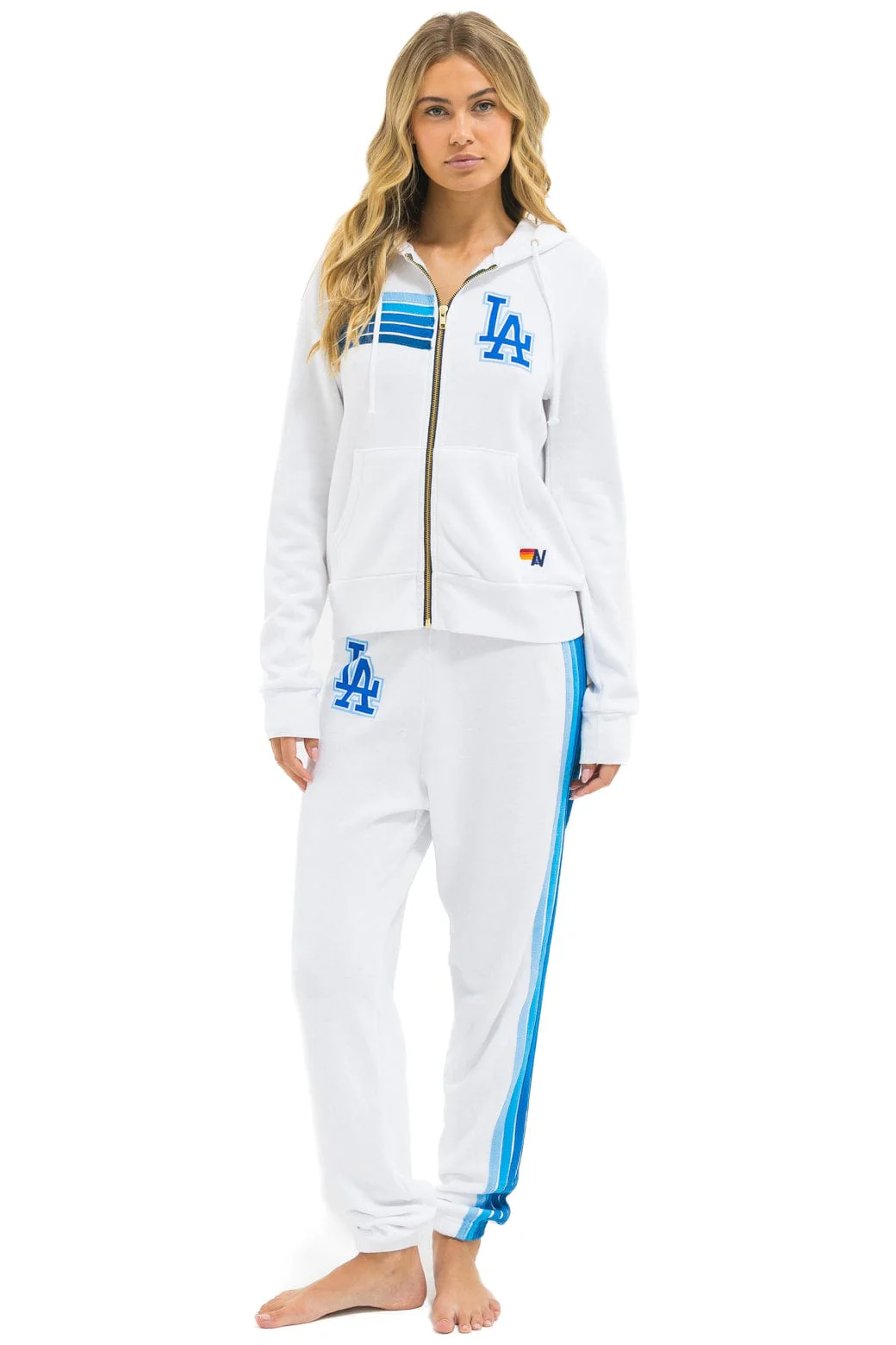 LOS ANGELES DODGERS 5 STRIPE SWEATPANTS - WHITE // BLUE - Image 4