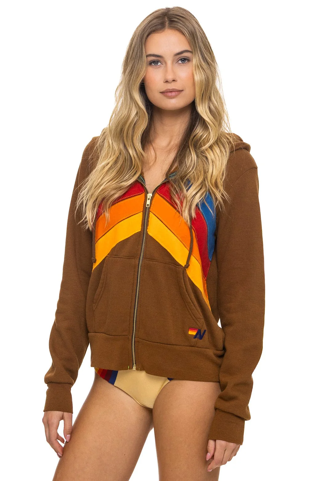 MOUNTAIN STITCH CHEVRON 4 ZIP HOODIE - CINNAMON - Image 4