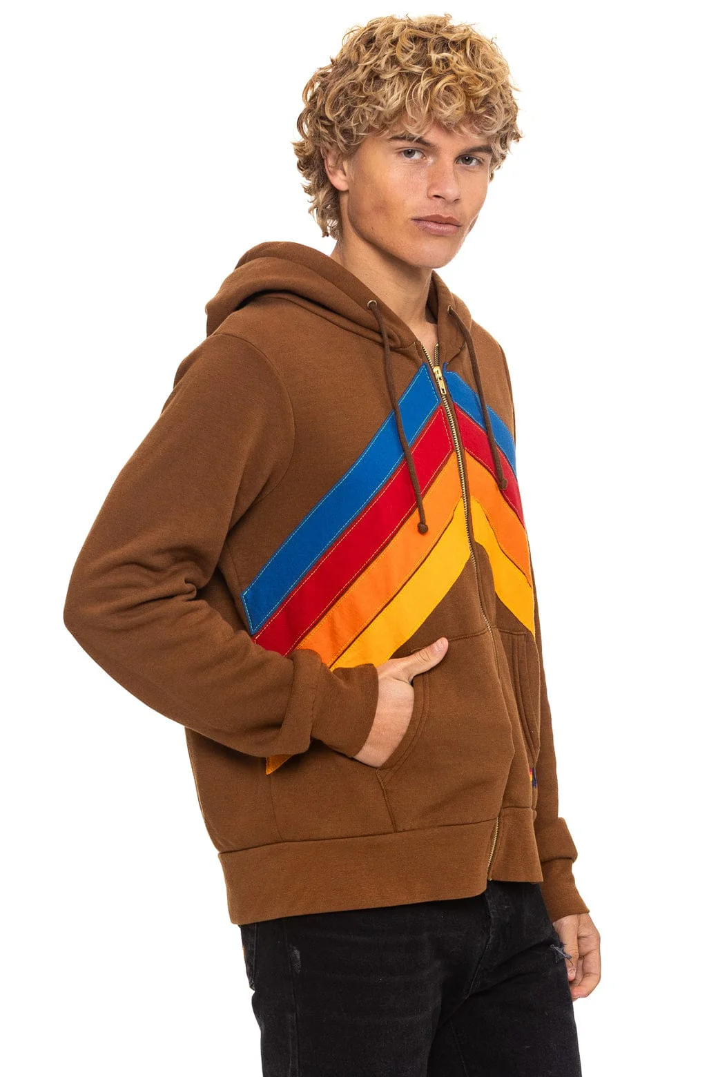 MOUNTAIN STITCH CHEVRON 4 ZIP HOODIE - CINNAMON - Image 7