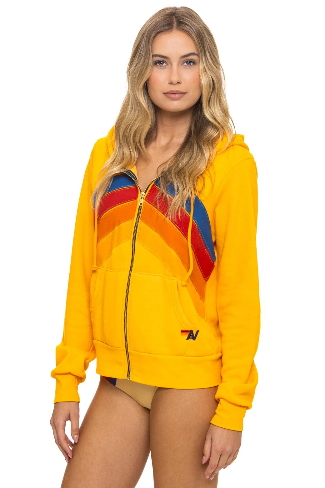 MOUNTAIN STITCH CHEVRON 4 ZIP HOODIE - GOLD - Image 4