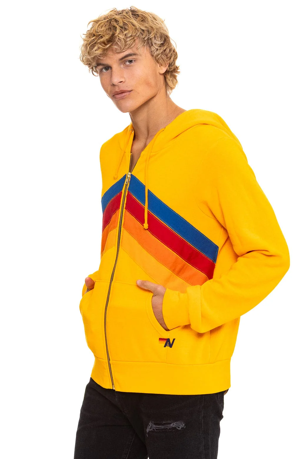 MOUNTAIN STITCH CHEVRON 4 ZIP HOODIE - GOLD - Image 5