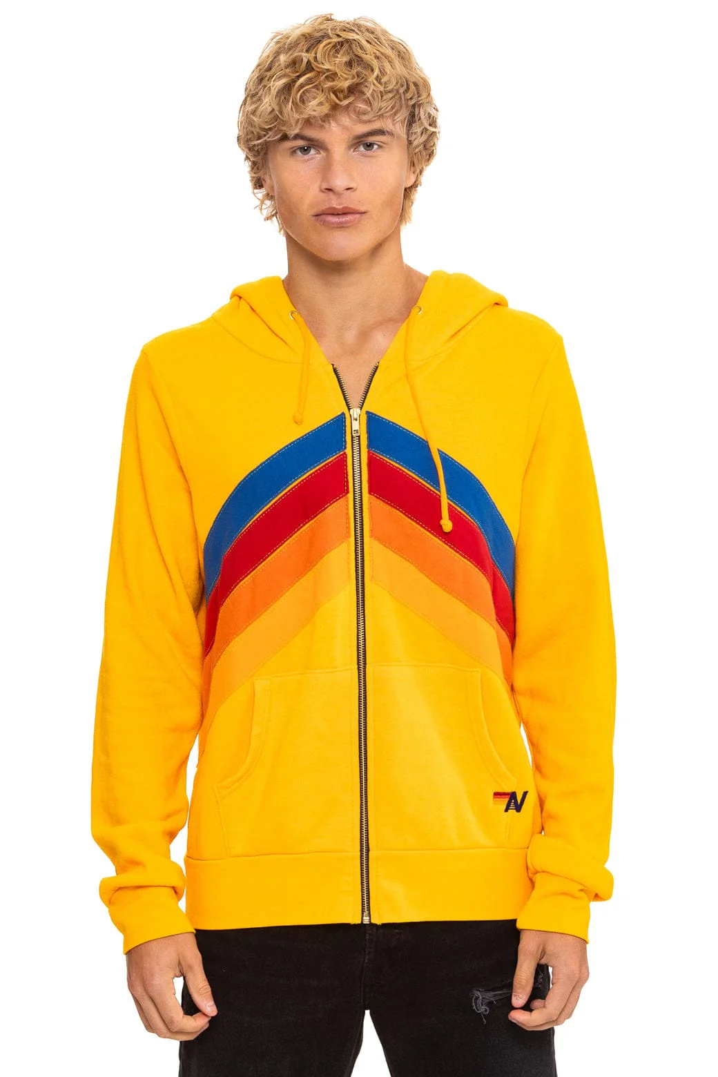 MOUNTAIN STITCH CHEVRON 4 ZIP HOODIE - GOLD - Image 7