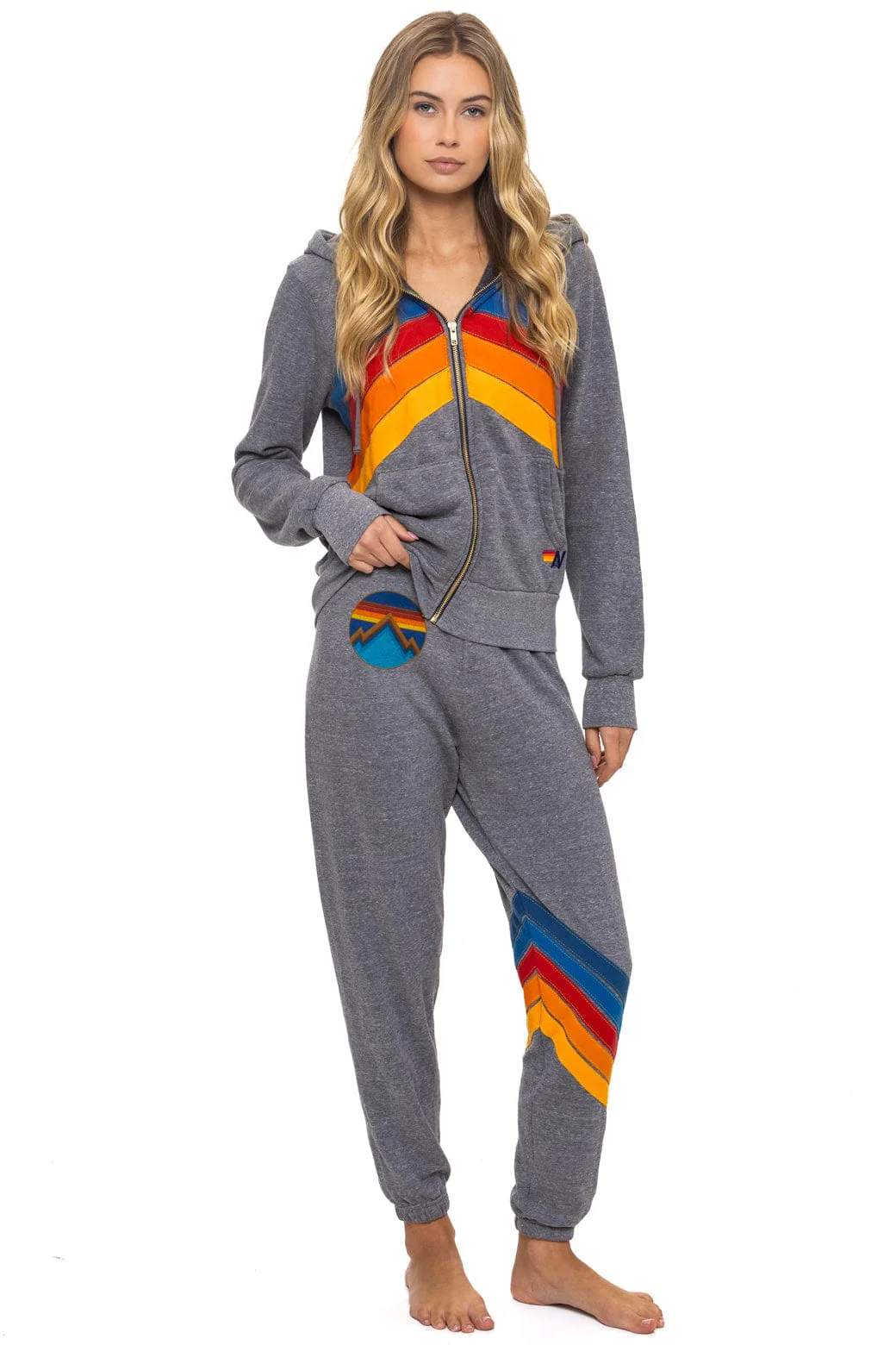 MOUNTAIN STITCH CHEVRON 4 ZIP HOODIE - HEATHER GREY - Image 3