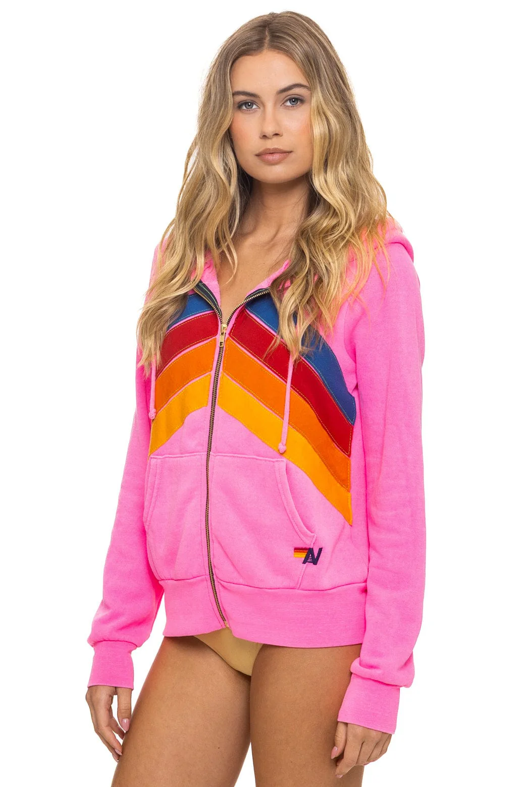 MOUNTAIN STITCH CHEVRON 4 ZIP HOODIE - NEON PINK - Image 3