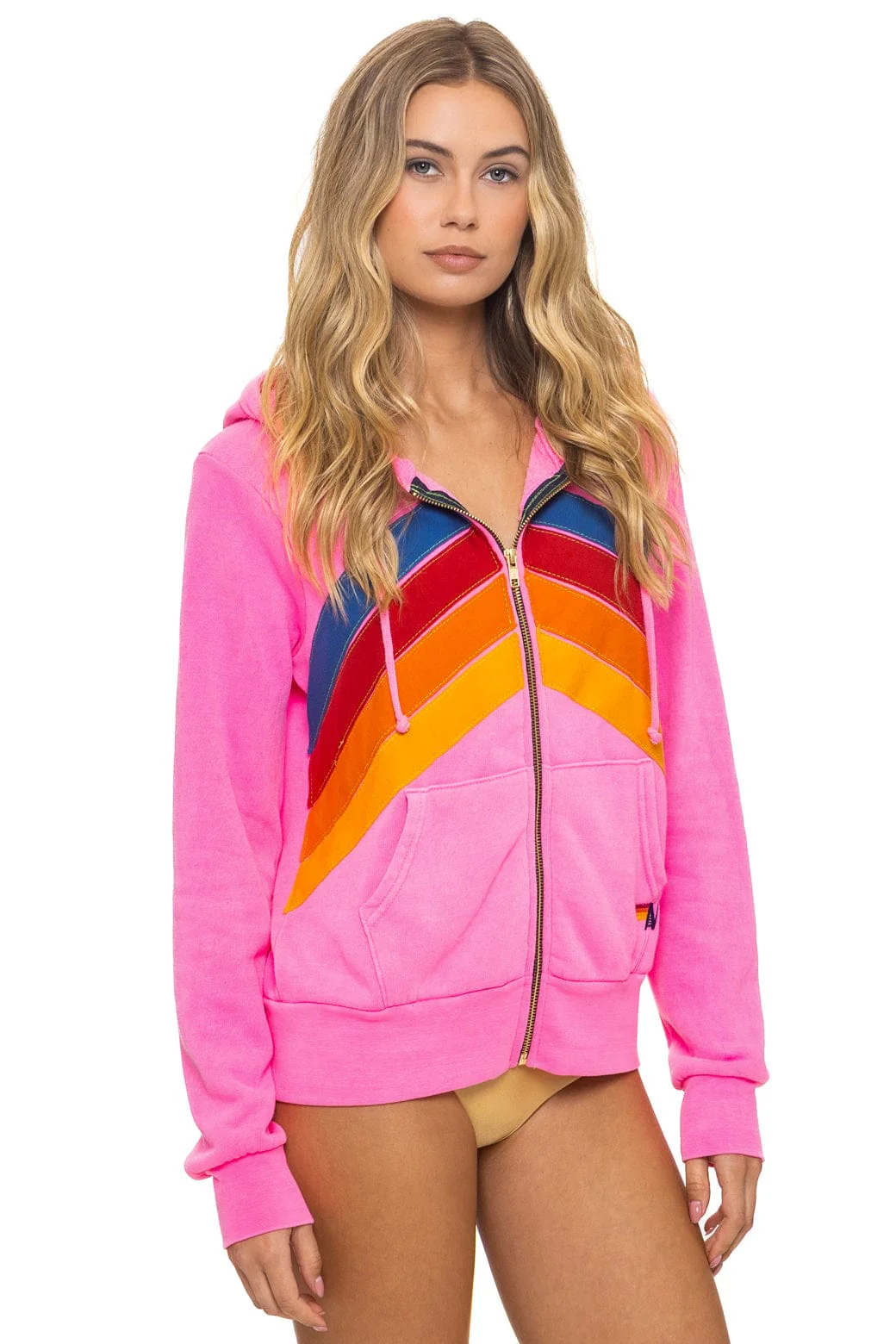 MOUNTAIN STITCH CHEVRON 4 ZIP HOODIE - NEON PINK - Image 5