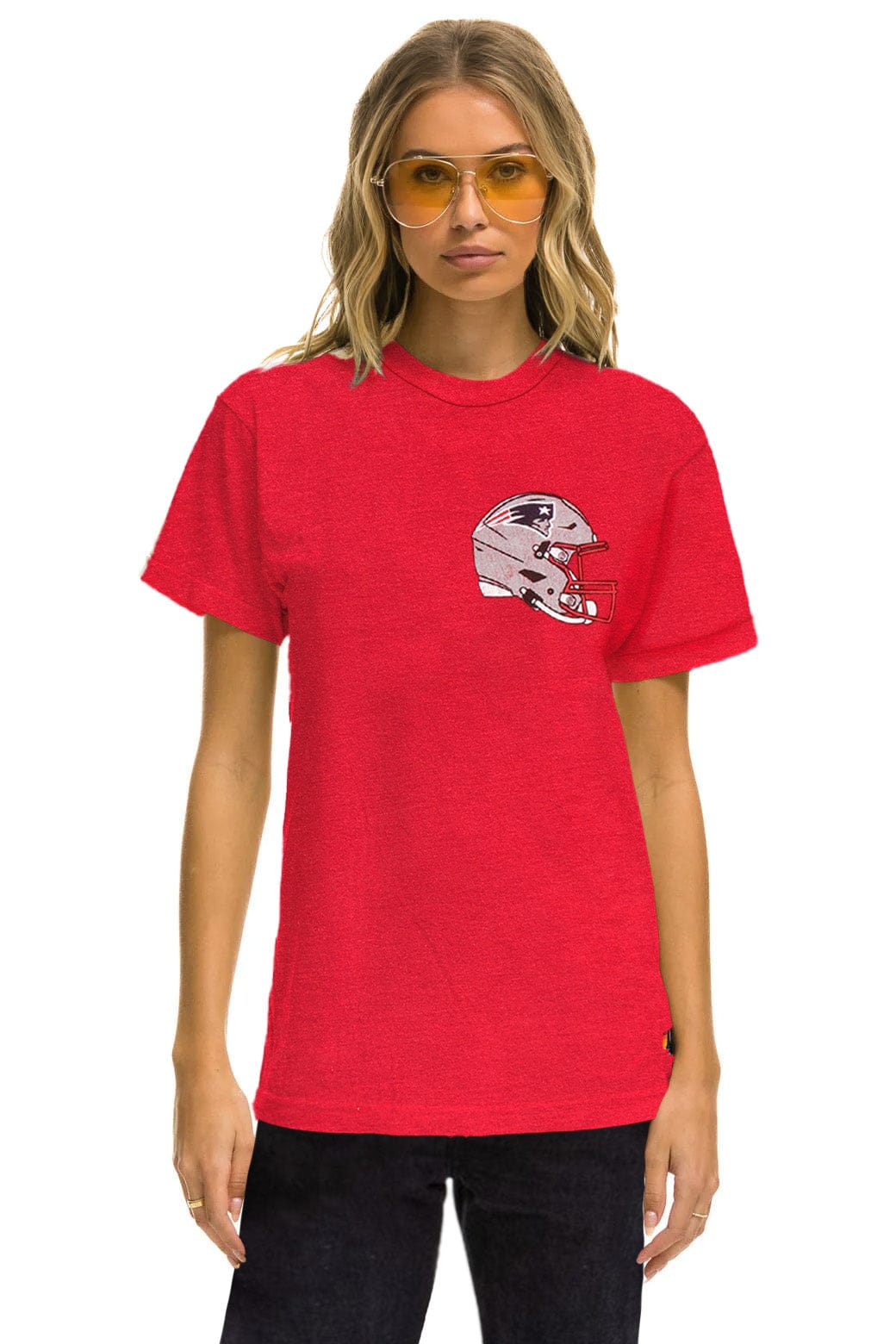 NEW ENGLAND PATRIOTS HELMET CREW TEE SHIRT - FLASH RED - Image 3