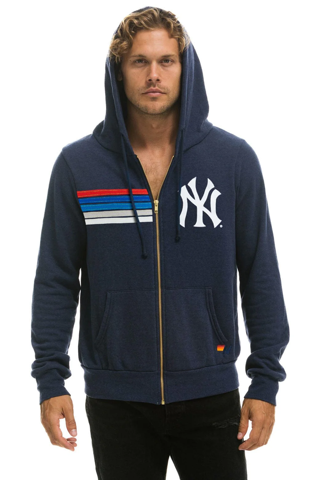 NY YANKEES 5 STRIPE ZIP HOODIE - NAVY // USA - Image 3