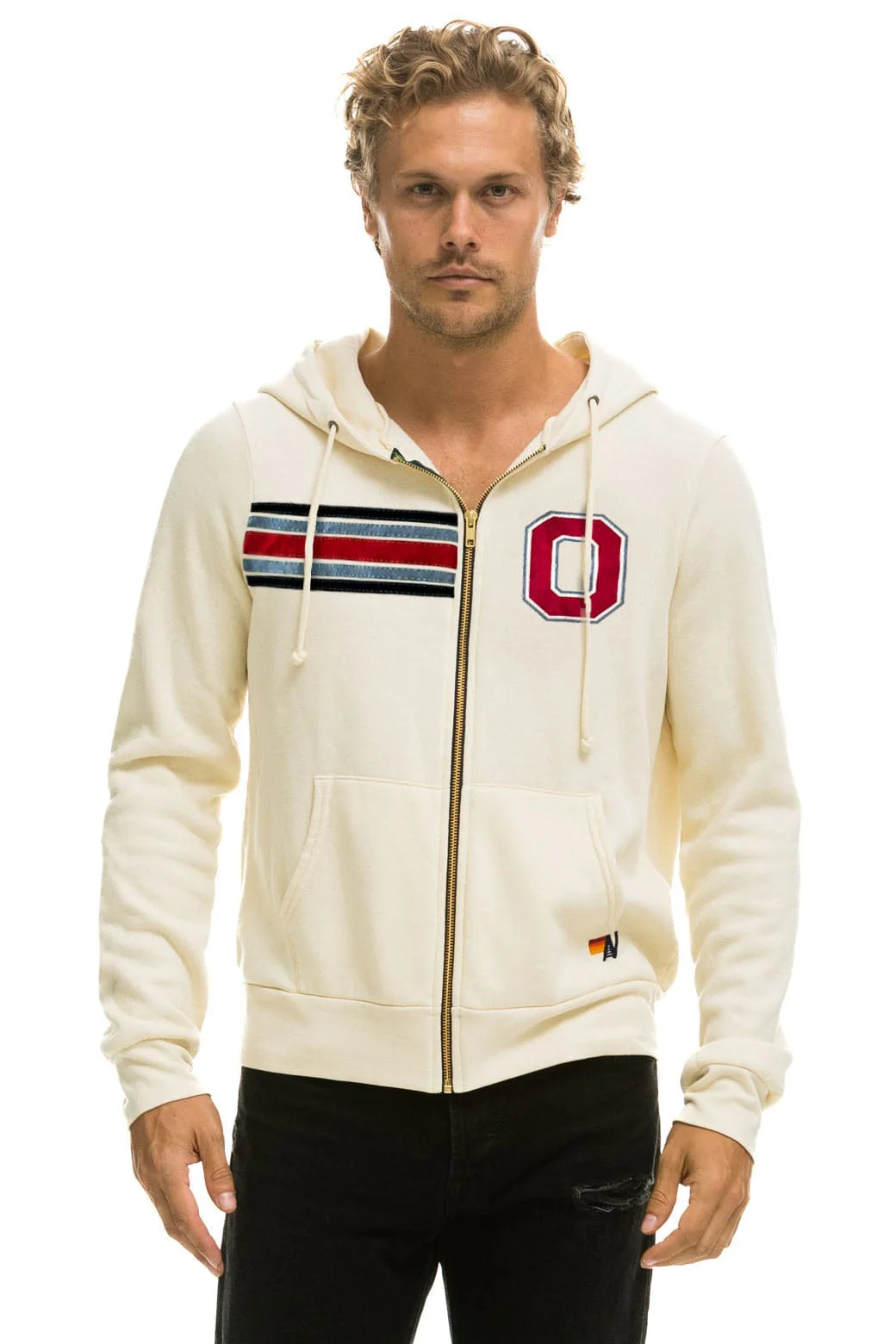 OHIO STATE 5 STRIPE ZIP HOODIE - VINTAGE WHITE - Image 3