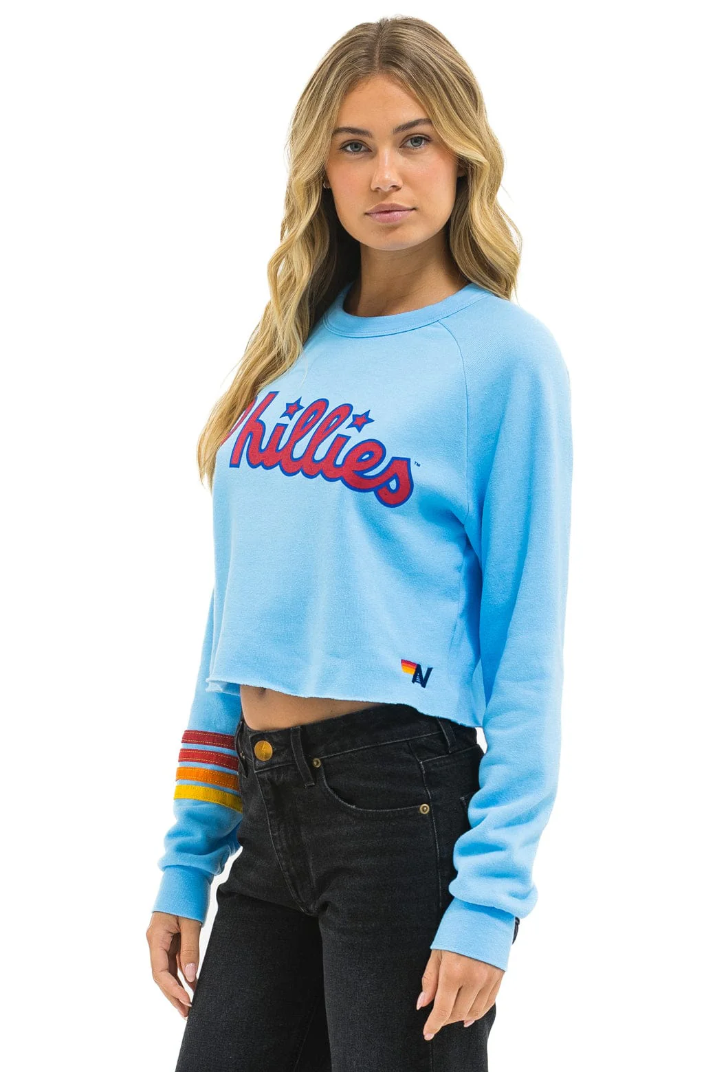 PHILLIES RUGBY STITCH CROPPED CREW SWEATSHIRT - SKY - Image 4