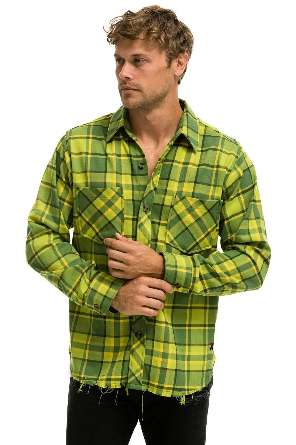 PLAID FLANNEL LIGHT WEIGHT UNISEX WESTERN SHIRT - AVOCADO PLAID - Image 4