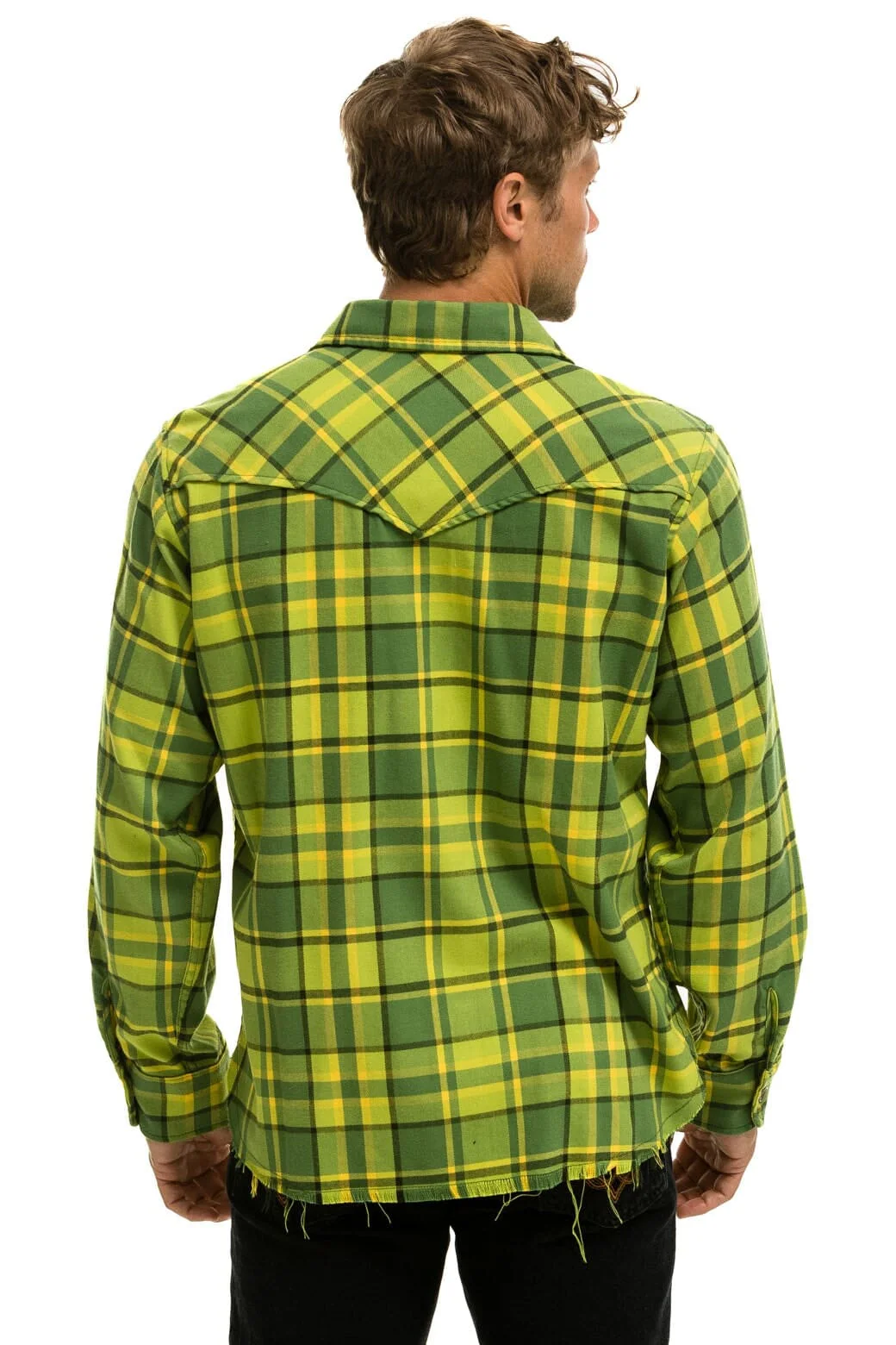PLAID FLANNEL LIGHT WEIGHT UNISEX WESTERN SHIRT - AVOCADO PLAID - Image 6