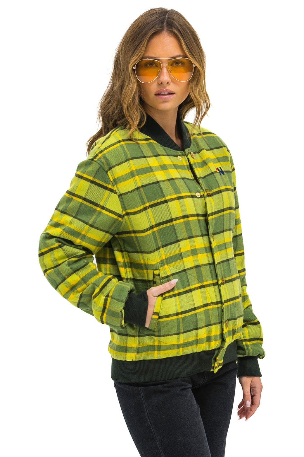 PLAID UNISEX VARSITY JACKET - AVOCADO PLAID - Image 7