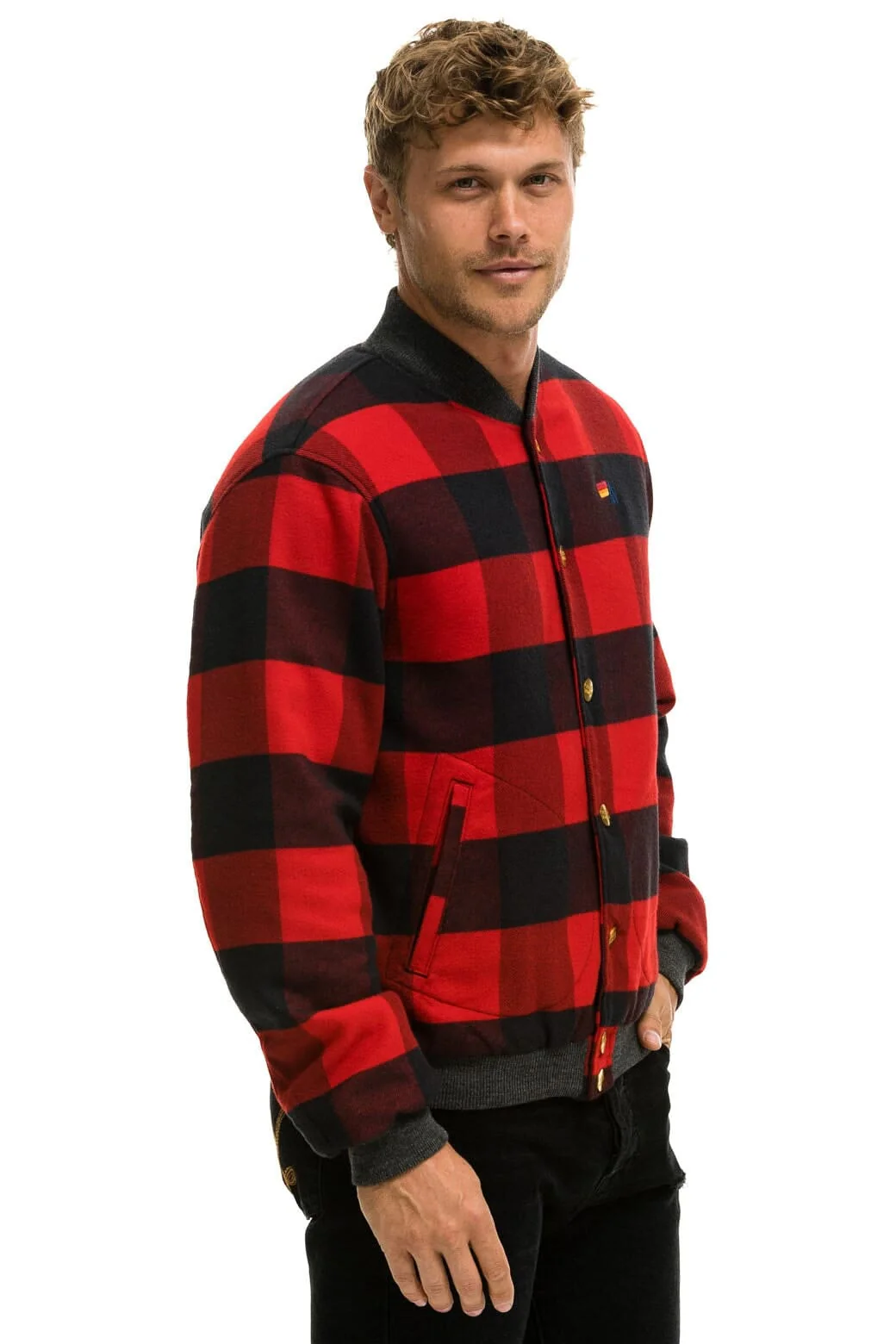 PLAID UNISEX VARSITY JACKET - BUFFALO PLAID - Image 4
