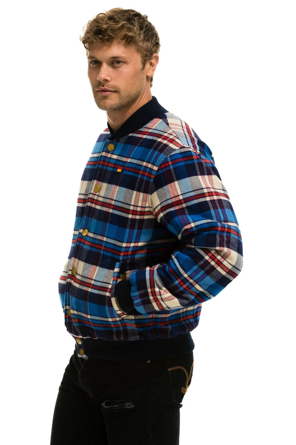 PLAID UNISEX VARSITY JACKET - PATRIOT PLAID - Image 4