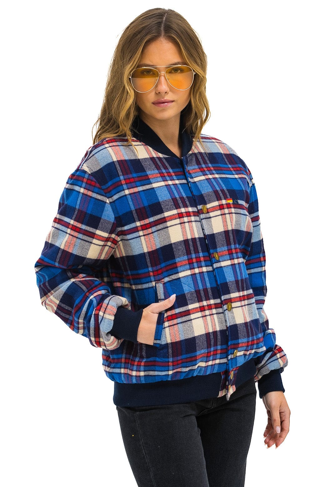 PLAID UNISEX VARSITY JACKET - PATRIOT PLAID - Image 7