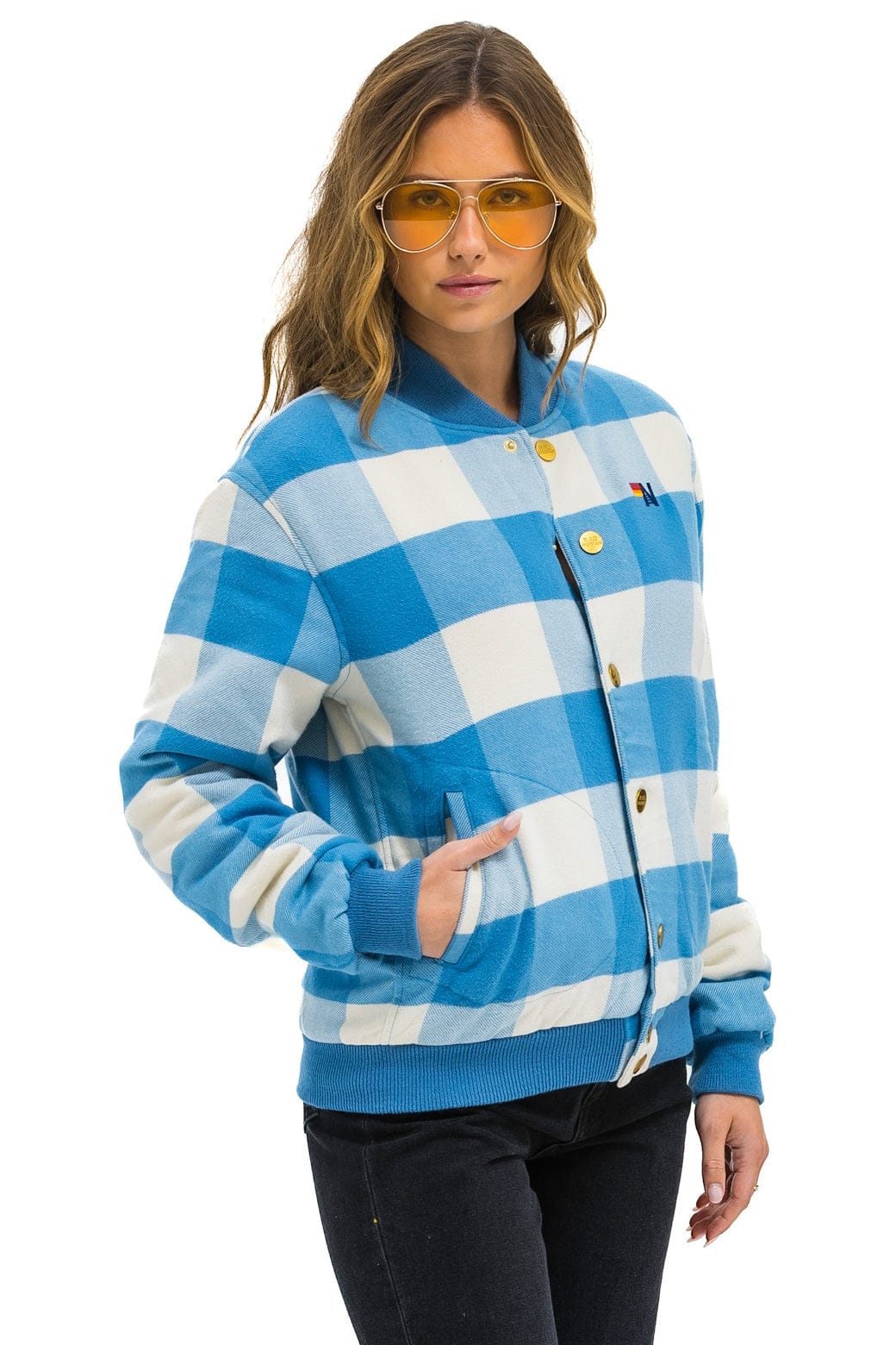 PLAID UNISEX VARSITY JACKET - SKY PLAID - Image 3