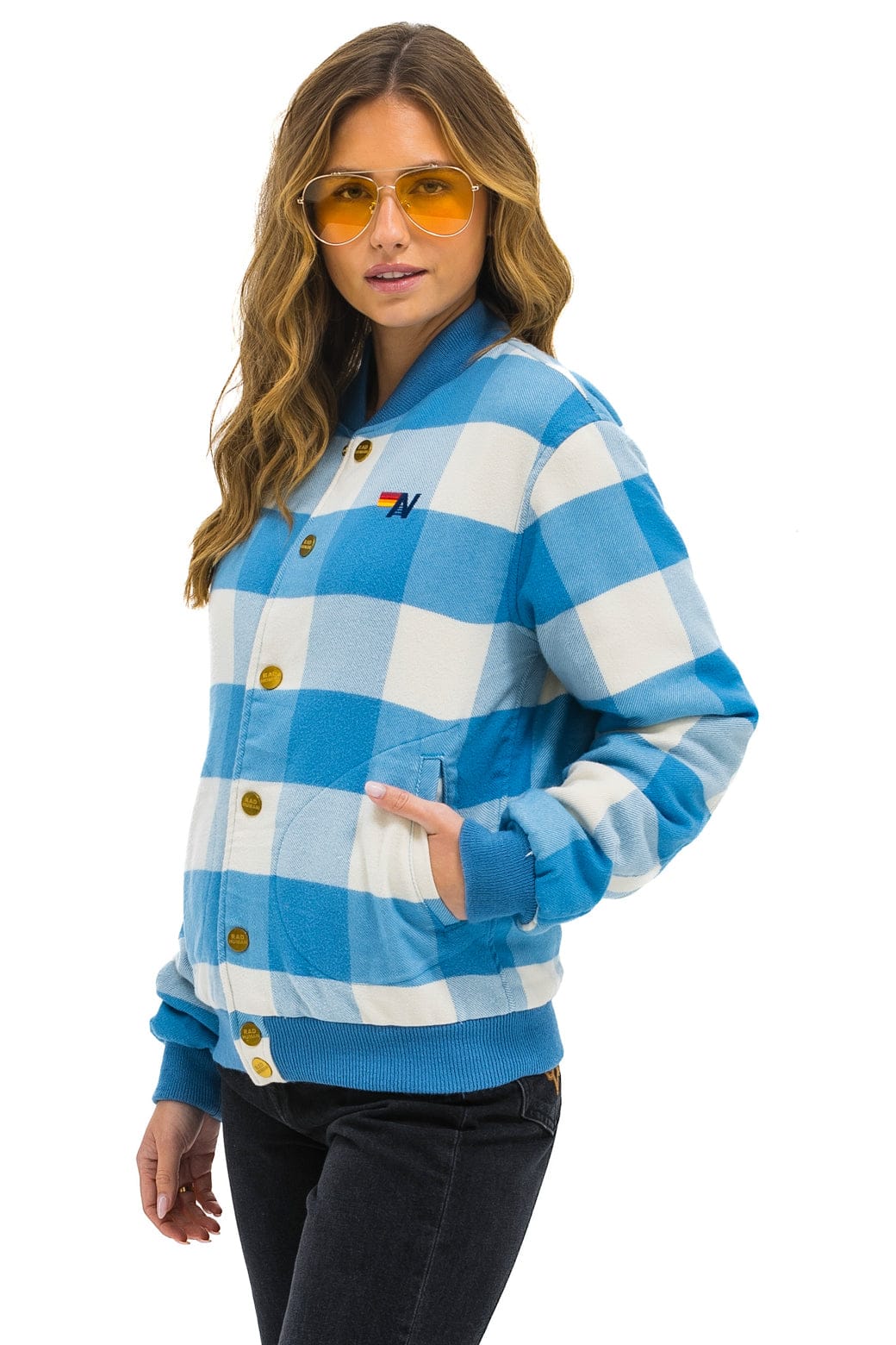 PLAID UNISEX VARSITY JACKET - SKY PLAID - Image 7