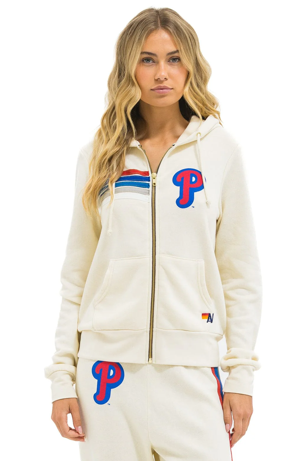 PHILLIES 5 STRIPE ZIP HOODIE - VINTAGE WHITE // USA - Image 3