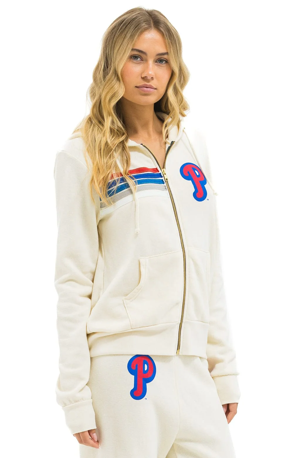 PHILLIES 5 STRIPE ZIP HOODIE - VINTAGE WHITE // USA - Image 5