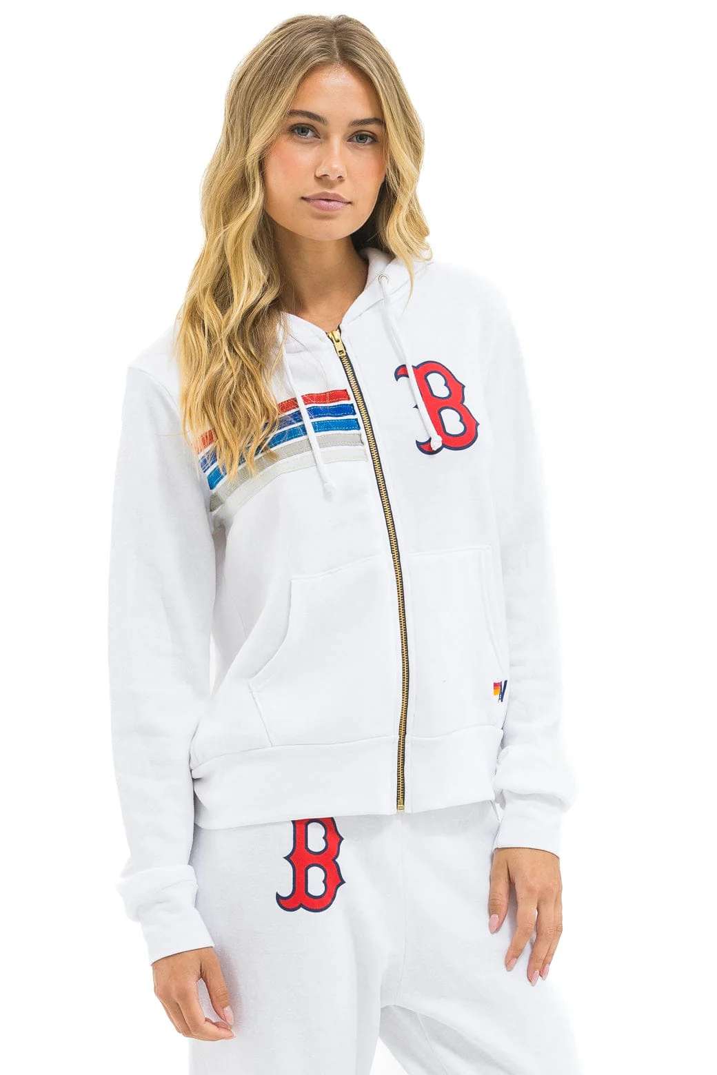 RED SOX 5 STRIPE ZIP HOODIE - WHITE // USA - Image 3