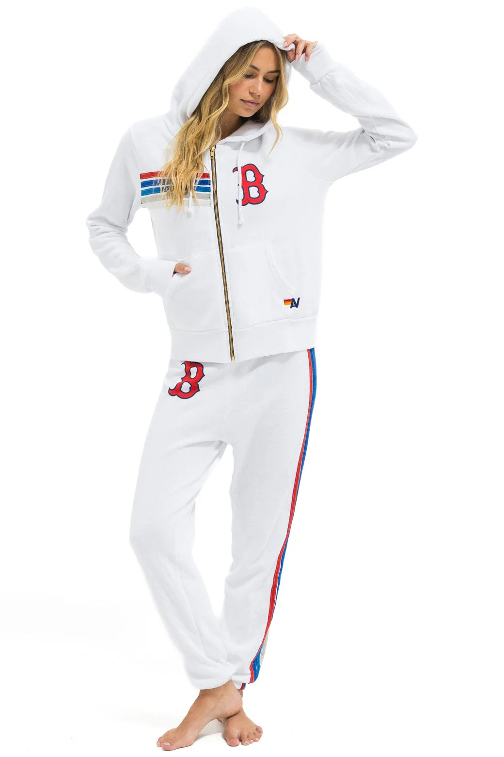 RED SOX 5 STRIPE ZIP HOODIE - WHITE // USA - Image 8