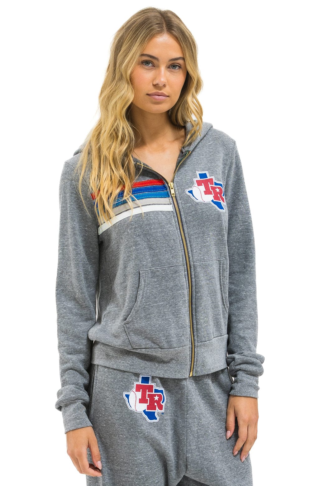 TEXAS RANGERS 5 STRIPE ZIP HOODIE - HEATHER GREY // USA - Image 5