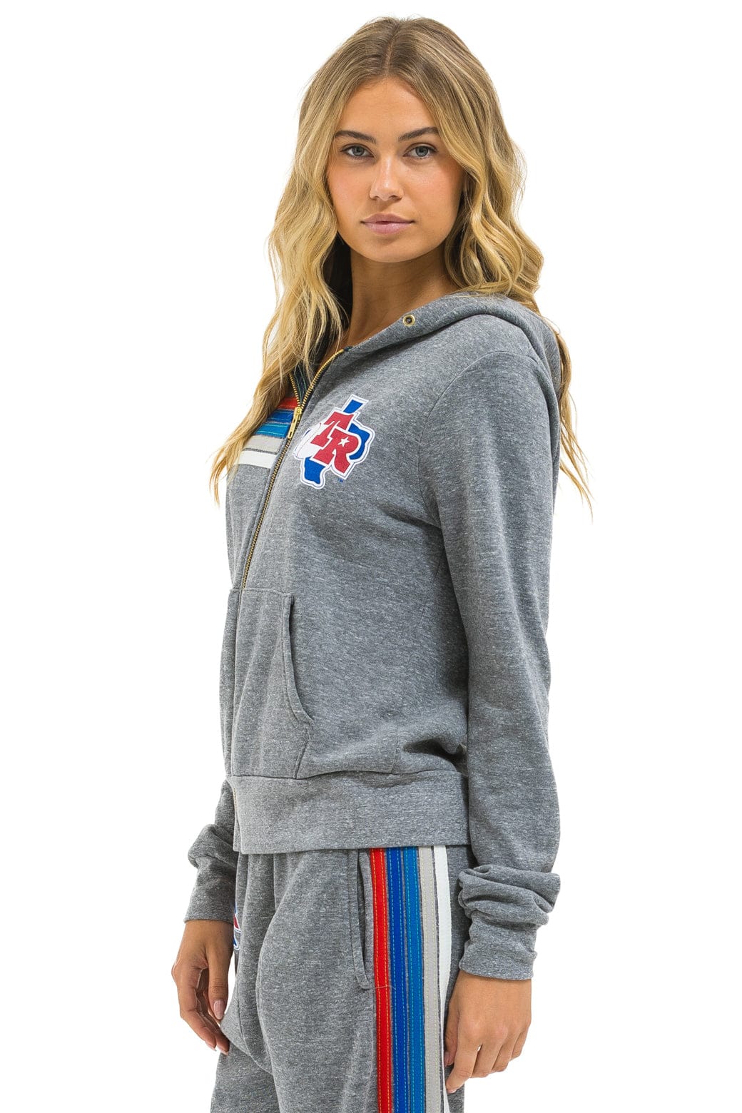 TEXAS RANGERS 5 STRIPE ZIP HOODIE - HEATHER GREY // USA - Image 6